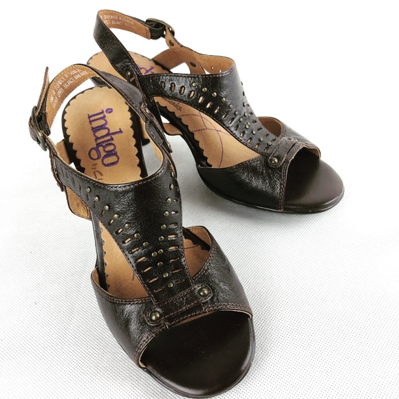 INDIGO by CLARKS BROWN LEATHER STUDDED ANKLE STRAP - Picture 1 of 8